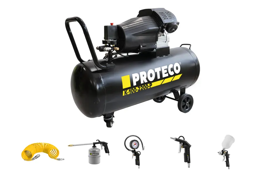 kompresor 2,2kW, nádoba 100L + sada pneumatického nářadí 5-dílná