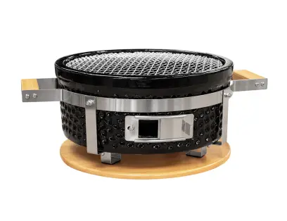 Keramický gril | kulatý | 34,5 cm | černý | se dřevěným podstavcem